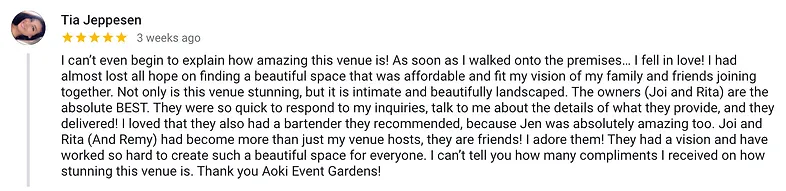 Google review — Tia Jeppesen