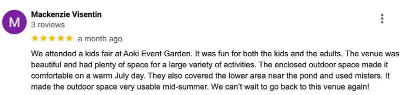 Google review — Mackenzie Visentin