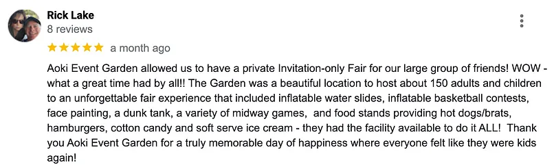Google review — Rick Lake