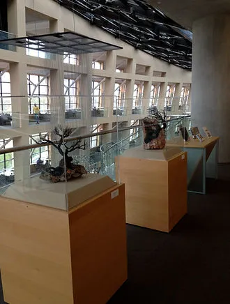 Art gallery interior with Joi Aoki sculptures on pedestals